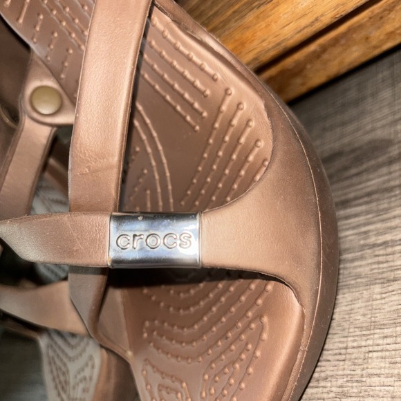 CROCS Neutral Brown Slip On Heeled Sandals Women's Size 9 - Picture 10 of 15